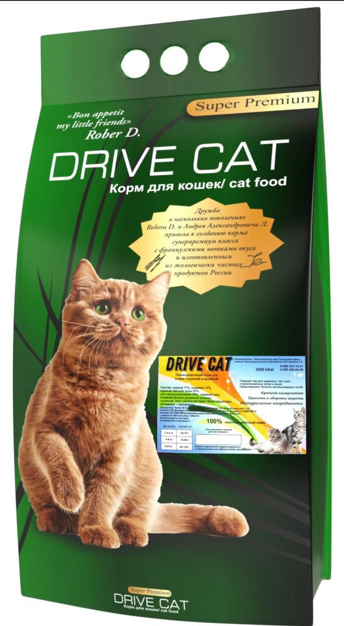 Сухой корм для кошек Drive Cat с курицей и индейкой (1 кг)