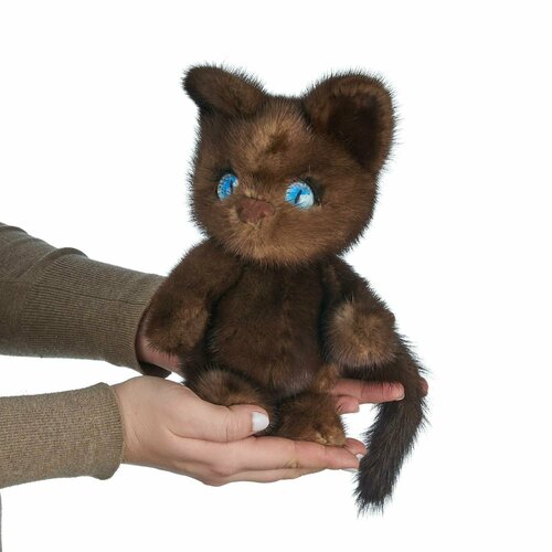 Мягкая игрушка кот Ласкун из натурального меха норки Тедди коричневый