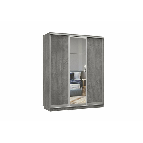 Шкаф-купе Россия Шкаф-купе трёПроцион с 1 зеркалом бетон Трехдверный 180х60х220 см