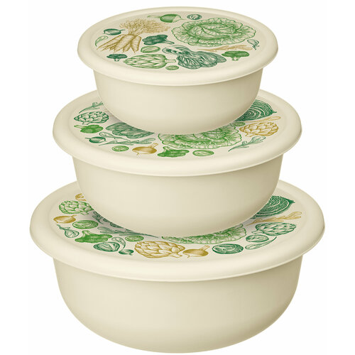 Набор мисок 3 шт. с декоративными крышками (1,2 л + 2,1 л + 3,2 л) ULMI plastic