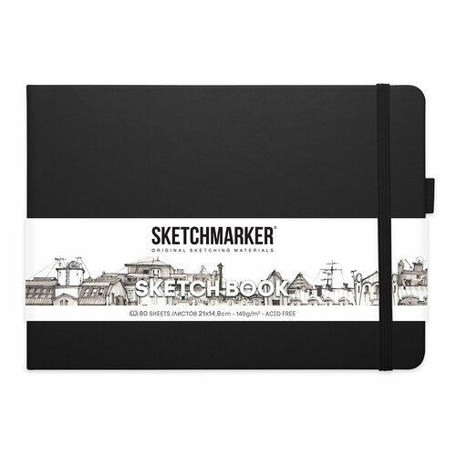 SKETCHMARKER Блокнот для зарисовок 140 г/м2 A5- 14.8 х 21 см твердый переплет 80 л. 2314004SM чёрный пейзаж