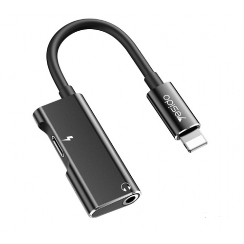 Переходник 8 pin - Jack 3,5mm Yesido YAU-11, 0.12м, музыка, для зарядки, цвет: чёрный