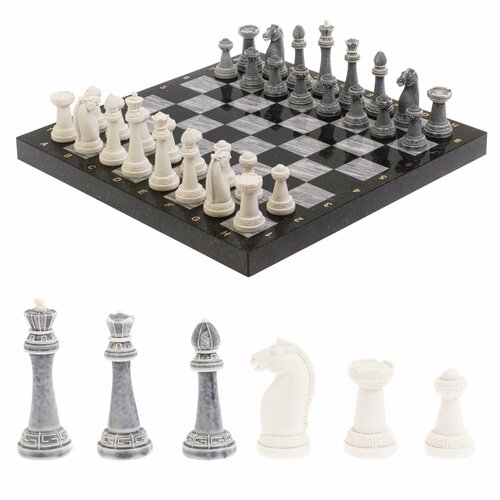шахматы турнирные стаунтон доска 40х40 см камень змеевик 124515 Шахматы Стаунтон из мрамолита 40х40 см серый мрамор / змеевик 126454