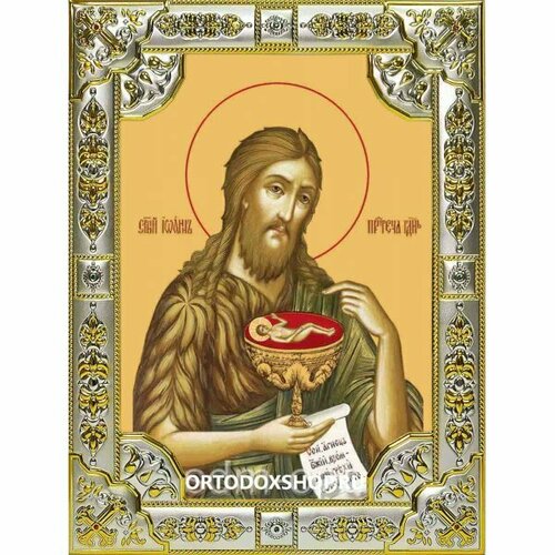 Икона Иоанн Креститель серебро 18 х 24 со стразами, арт вк-2061