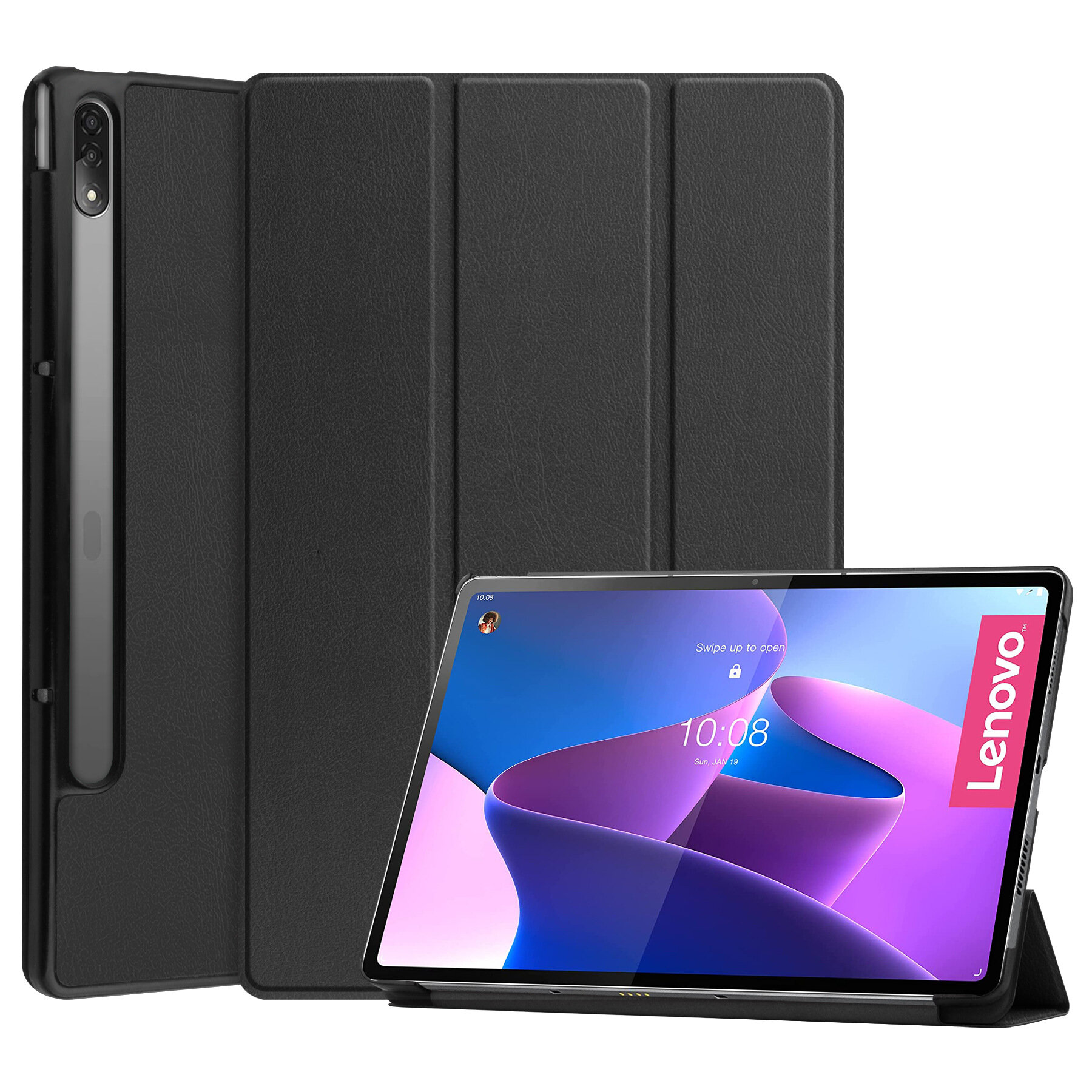 Чехол-обложка MyPads iL Sottile для Lenovo Tab P12 Pro ультратонкий, трансформируется в подставку, автоблокировка экрана пластиковый черный