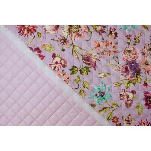Ткань стеганая плащевка розовая с цветами ткань стеганая плащевка розовая с цветами