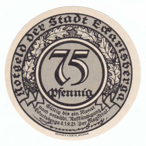 Германия (Веймарская Республика) Эккартсберга 75 пфеннигов 1921 г. (Вид 2)