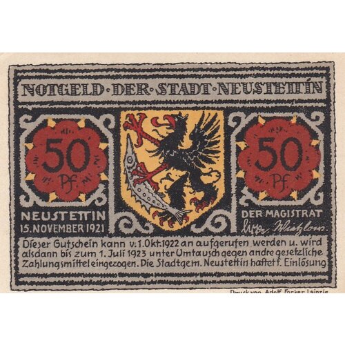 Германия (Веймарская Республика) Нойштеттин 50 пфеннигов 1922 г. (Вид 2) (№1)