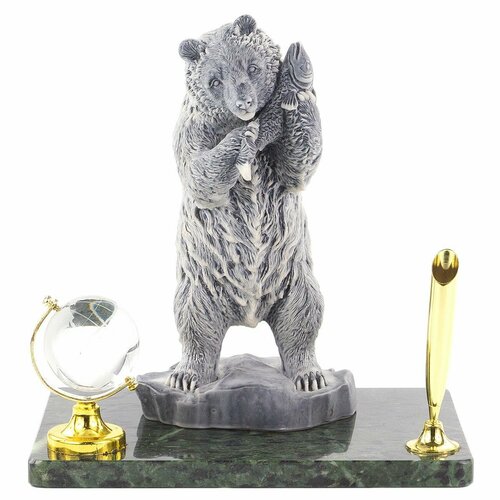 фото Подставка под ручку "медведь" змеевик мрамолит 120622 уральский сувенир