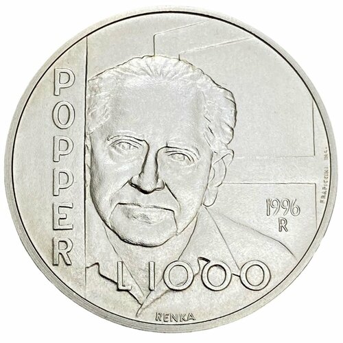 Сан-Марино 1000 лир 1996 г. (Философы Запада - Карл Поппер) (2) клуб нумизмат монета 5000 лир сан марино 1996 года серебро сохранение животного мира