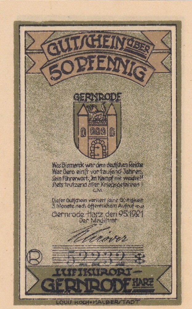 Германия (Веймарская Республика) Гернроде 50 пфеннигов 1921 г. (2)