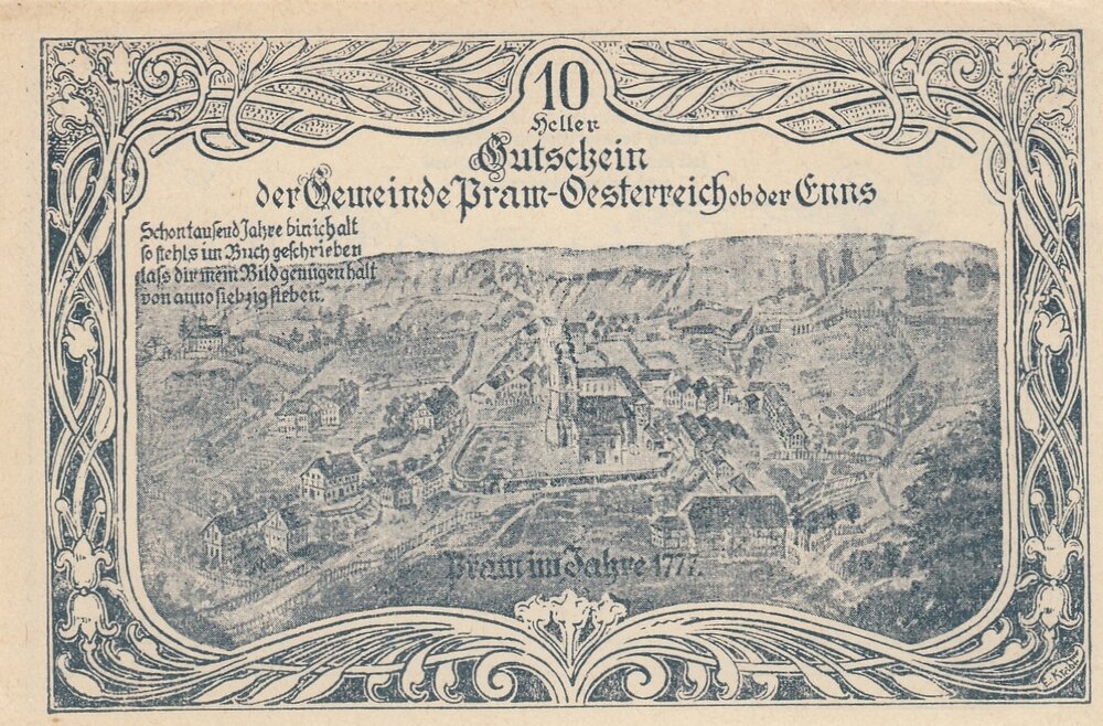 Австрия Прам 10 геллеров 1920 г.
