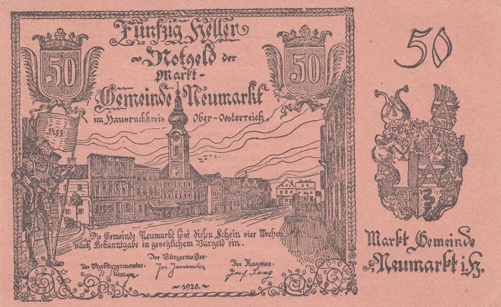 Австрия, Ноймаркт-им-Хаусруккрайс 50 геллеров 1920 г.