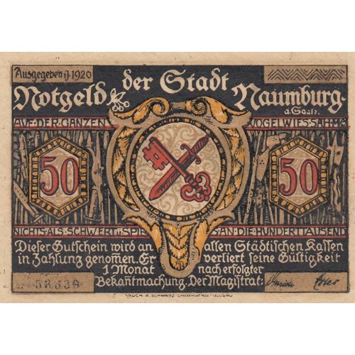 Германия (Веймарская Республика) Наумбург 50 пфеннигов 1920 г. (№3) (3) германия веймарская республика наумбург 50 пфеннигов 1920 г 1 3