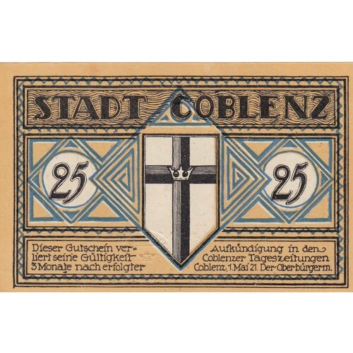 Германия (Веймарская Республика) Кобленц 25 пфеннигов 1921 г. (4) германия веймарская республика кобленц 50 пфеннигов 1921 г