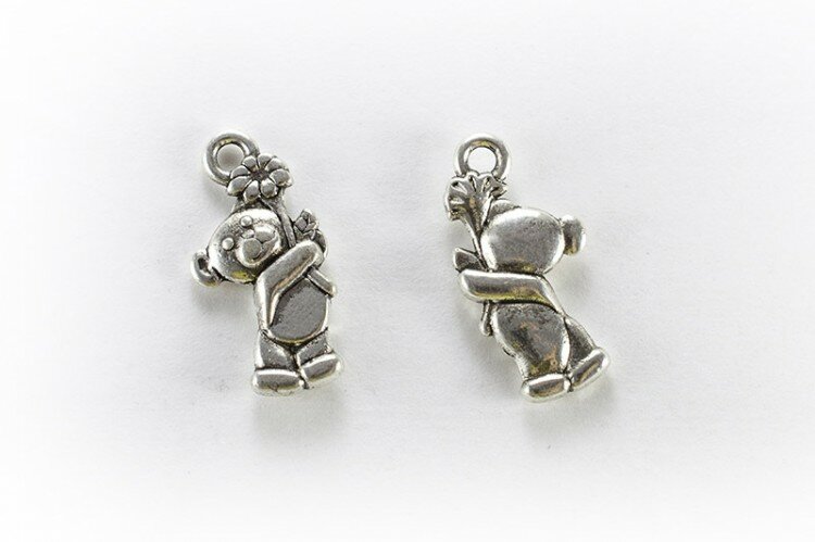 Подвеска Медвежонок 19х9х3мм, отверстие 2,5мм, цвет античное серебро, сплав металлов, 22-005, 2шт