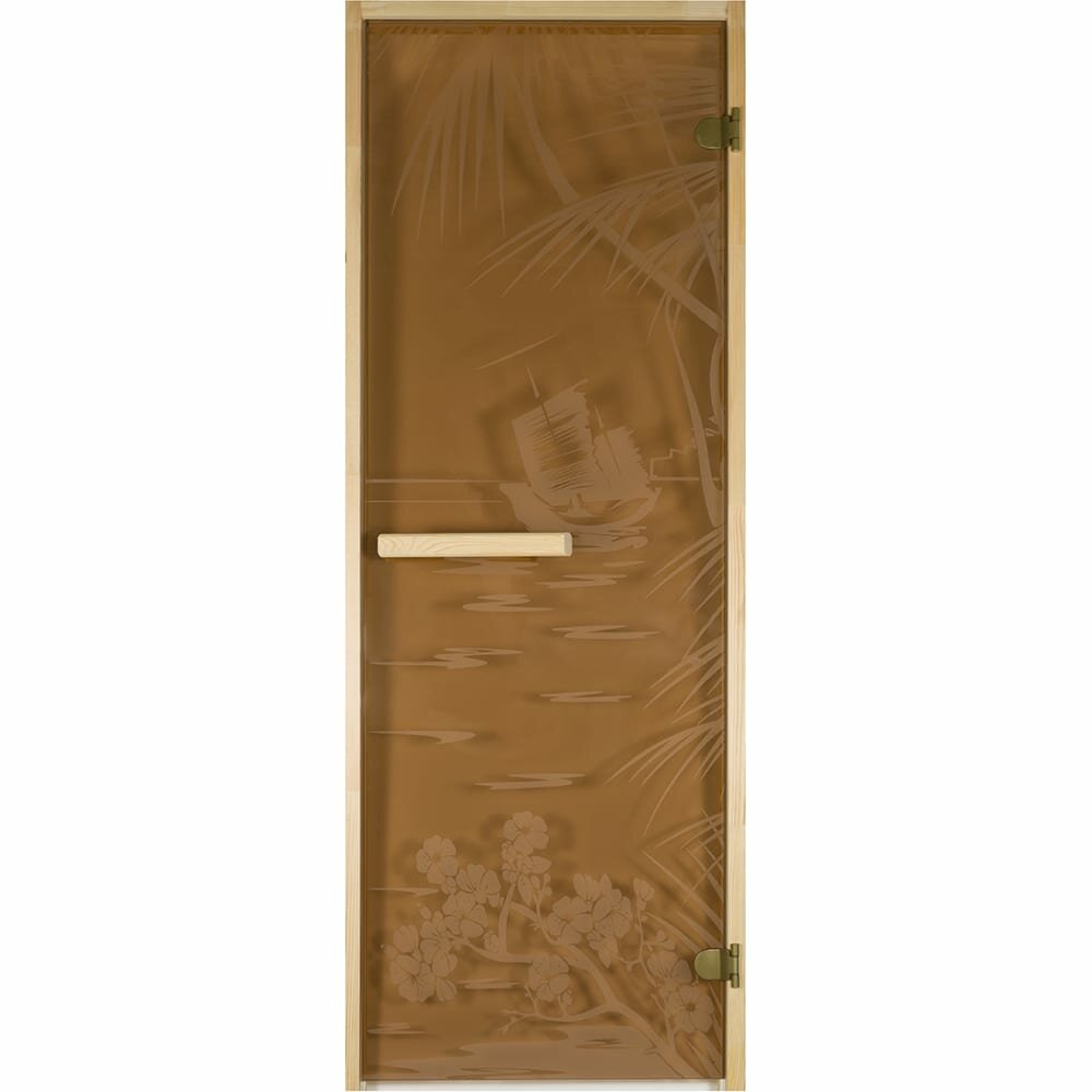 Банная линия Дверь из стекла "Экзотика" 1,9x0,7 м бронза 6мм, коробка из хвои,2 петли, ручка 12-917