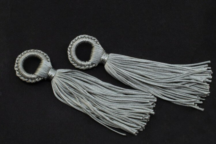 Кисточки декоративные около 100х8х25мм, отверстие 14мм, цвет серый, полиэстер, 58-024, 1 пара