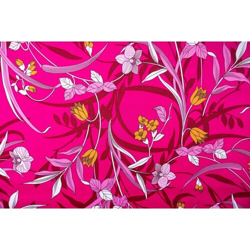 Ткань плащевка фуксия с цветами ткань стеганая плащевка розовая с цветами