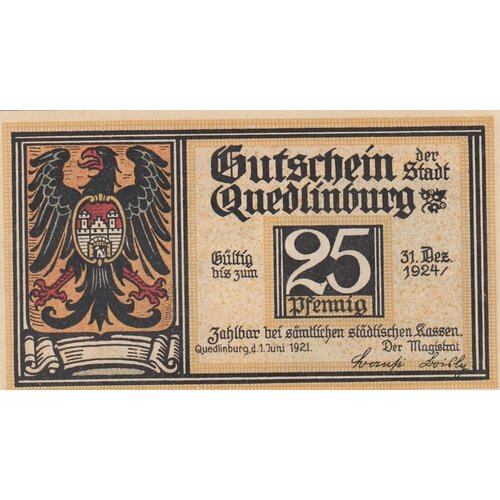 Германия (Веймарская Республика) Кведлинбург 25 пфеннигов 1921 г. (3)