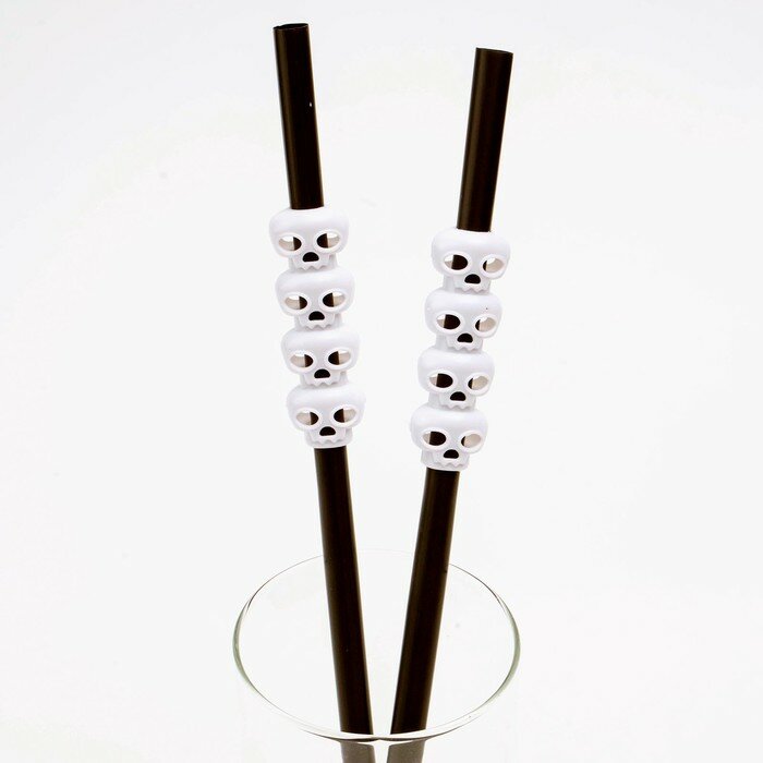 Трубочки для коктейля «Череп», цвет чёрный, набор 6 шт. - фотография № 2