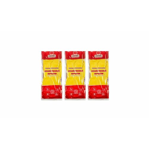 TEXTOP Перчатки хозяйственные Premium Professional, S, 1 пара, 60 г, 3 упаковки желтый