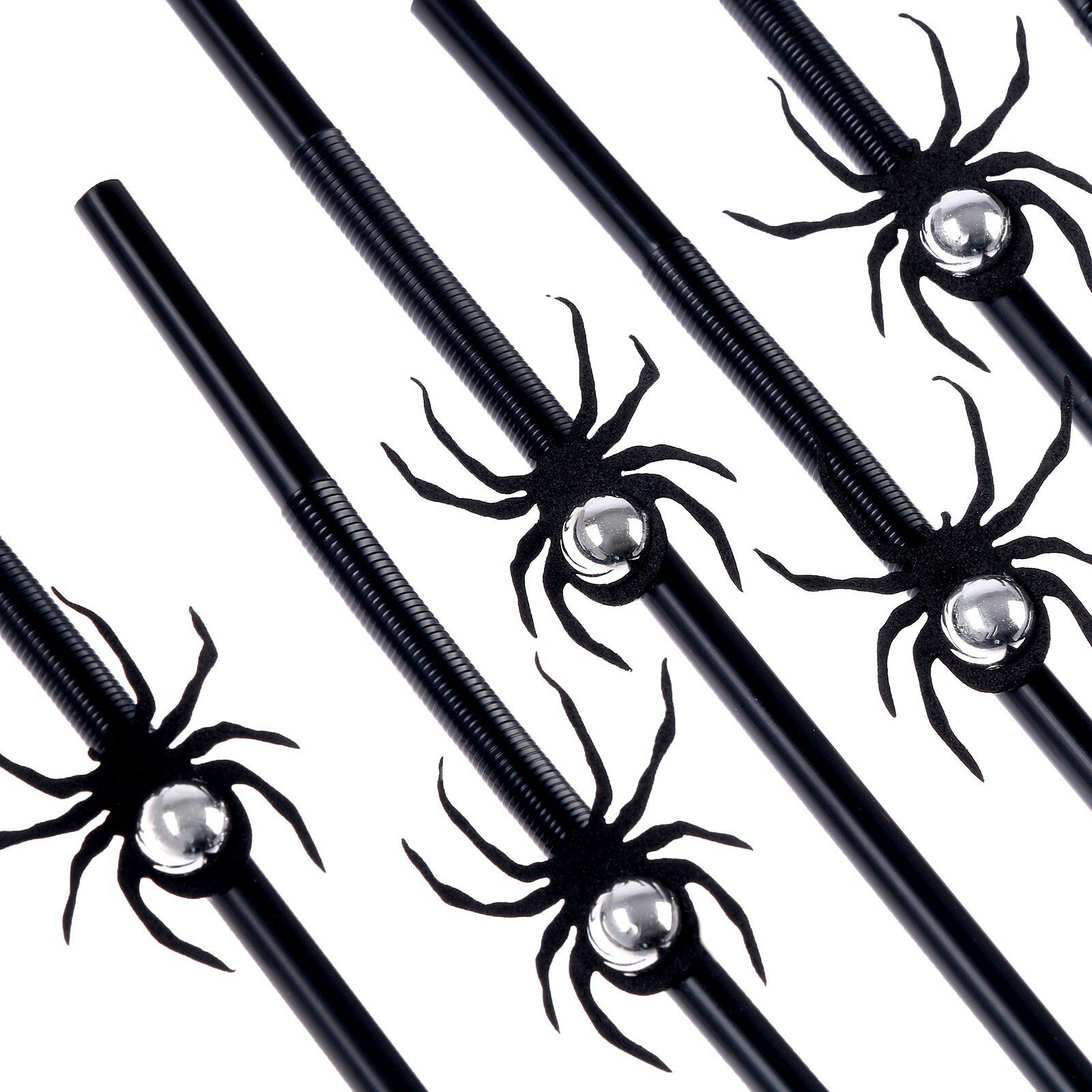 Трубочки "Чёрные пауки", в наборе 6 шт, с серебром - фотография № 2