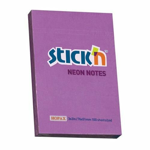 Блок самоклеящийся бумажный STICK`N 21208, 51x76, 100 л, неон, фиолетовый
