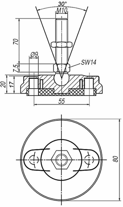 Регулируемая нескользящая опора M10x70 до 500 кг Алтервиа A0002411108010070