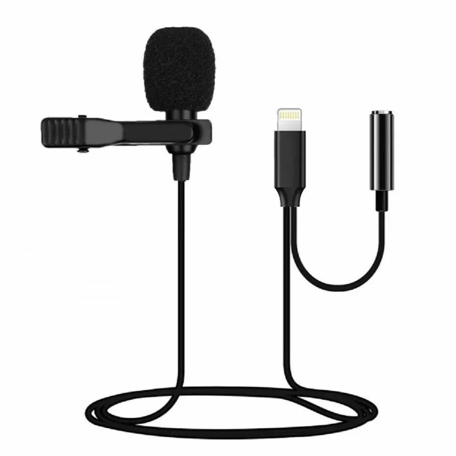 Микрофон петличный Lavalier Microphone кабель Jack 3.5mm(f) Lightning(m) 1.5м цвет чёрный