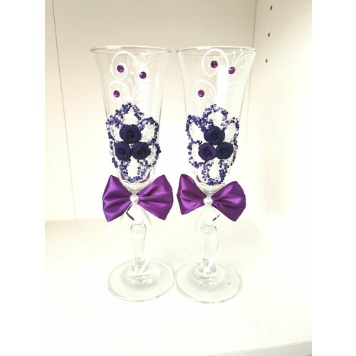 Свадебные бокалы для шампанского в фиолетовом цвете, 2 штуки