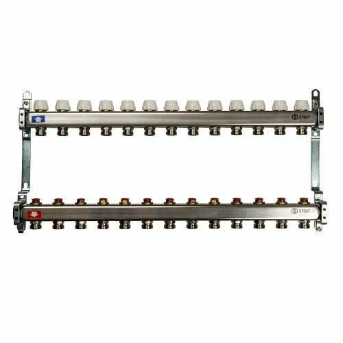 Коллекторная группа для радиаторного отопления STOUT SMS0922 - 1 на 13 контуров 3/4EK (нерж. сталь) коллекторная группа для радиаторного отопления stout sms0912 1 на 9 контуров 3 4ek нерж сталь