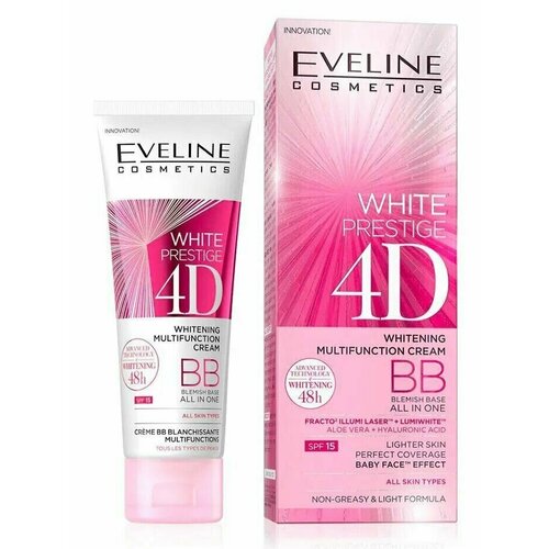 Eveline Cosmetics Многофункциональный ВВ-Крем выравнивающий тон кожи White Prestige 4D, SPF15, для всех типов кожи, 50 мл