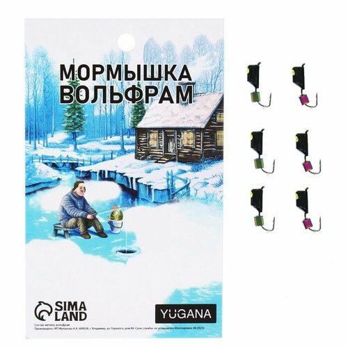 YUGANA Мормышка Столбик чёрный, лайм глаз + куб хамелеон, вес 1.4 г