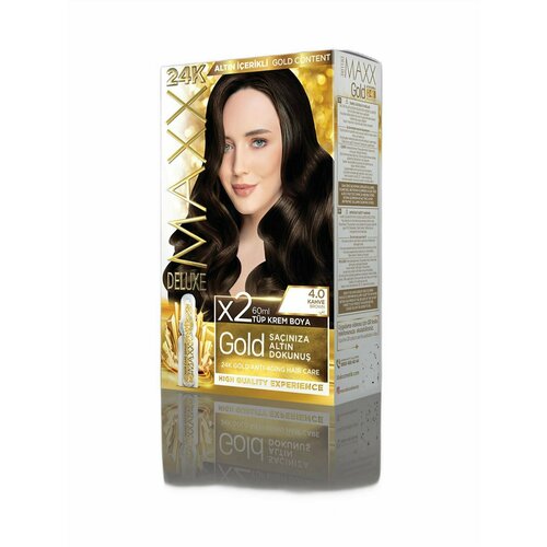 MAXX DELUXE Набор для окрашивания волос MAXX GOLD HAIR DYE KIT 4.0 Коричневый
