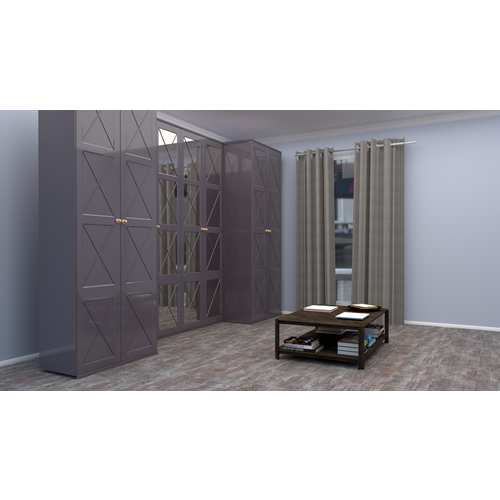 Коричневый встроенный распашной шкаф в гостиную зеркальный