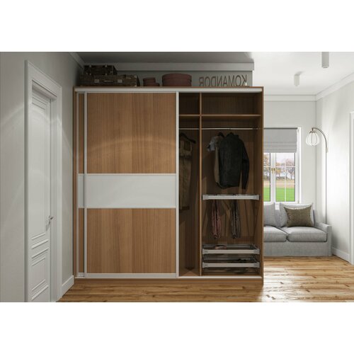 Встроенный шкаф-купе древесного цвета в стиле модерн