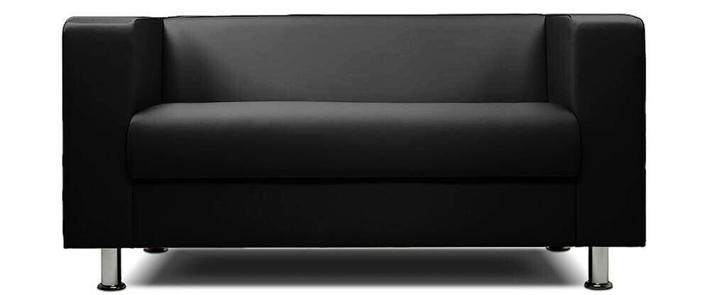 фото Диван прямой офисный из эко кожи с подлокотниками Пауза черный 200