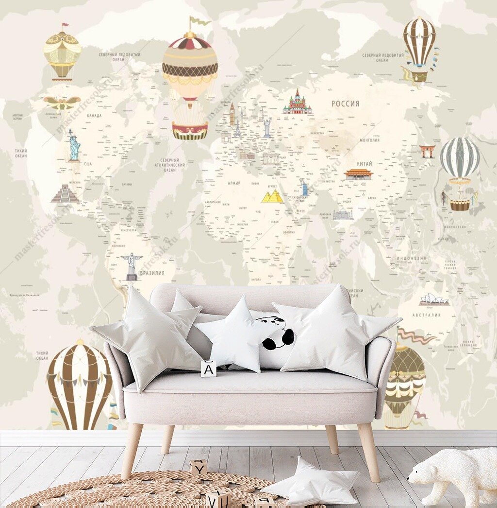 фото Фотообои Карта мира бежевая 275x271 (ВхШ), бесшовные, флизелиновые, MasterFresok арт 14-291