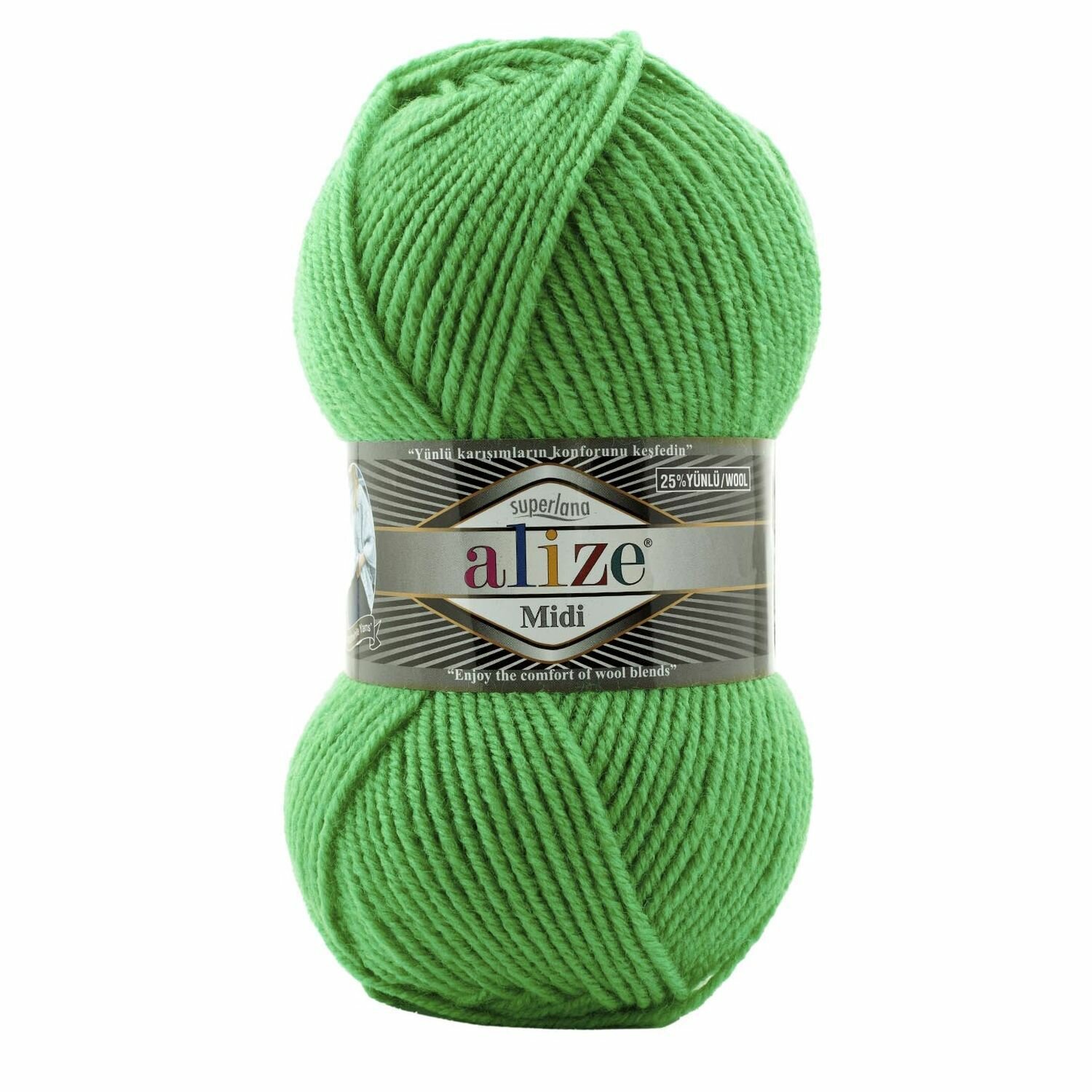 Пряжа Alize Superlana Midi 455 яркий зеленый, 100 г, 170 м, 5 штук