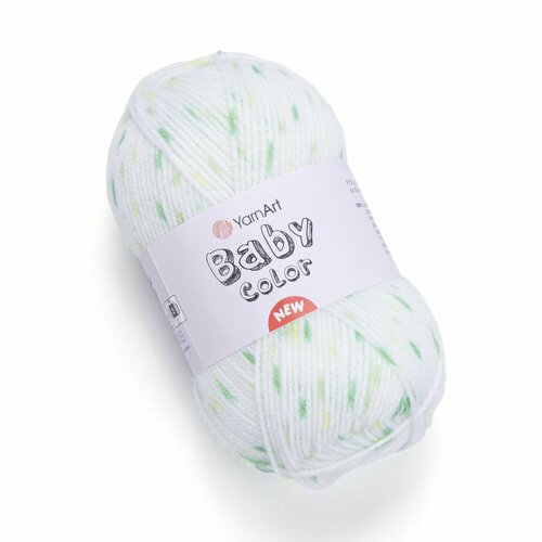 Пряжа BABY COLOR (YarnArt), белый с салатовым - 216, 100% акрил, 5 мотков, 50 г, 150 м.