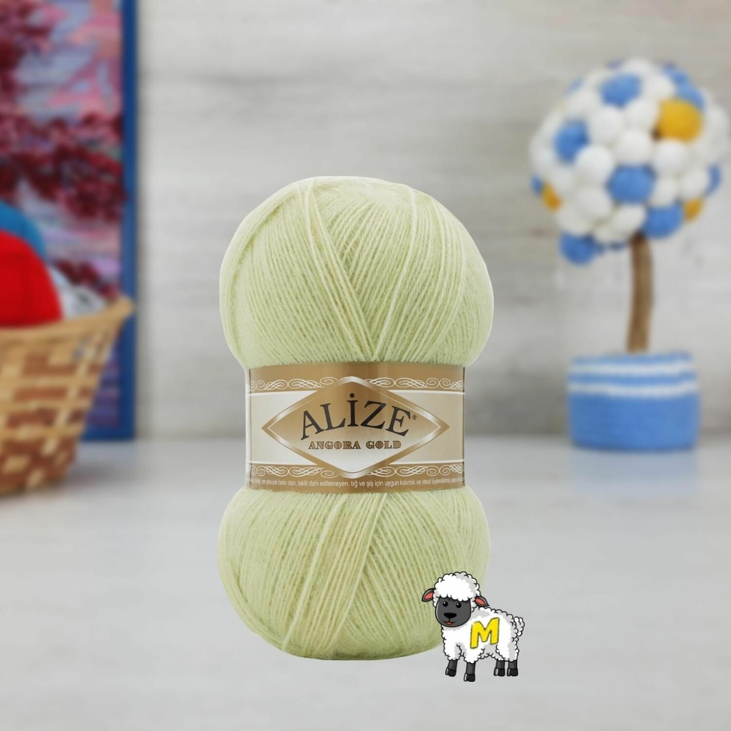 пряжа Ангора Голд Alize Angora Gold упаковка 5 мотков 100 г. 550 м. 20% шерсть 80% акрил цвет 839 липа