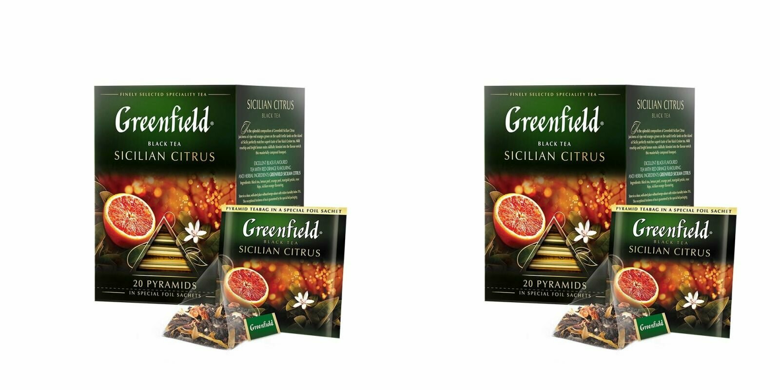 Greenfield Чай в пирамидках Sicilian Citrus, черный, 20 шт, 2 уп