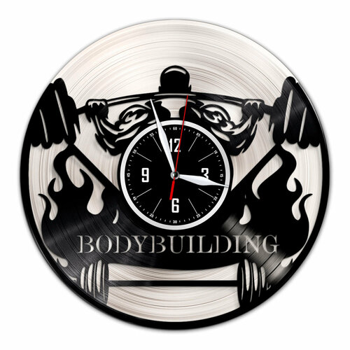 Бодибилдинг - настенные часы из виниловой пластинки (с серебряной подложкой)