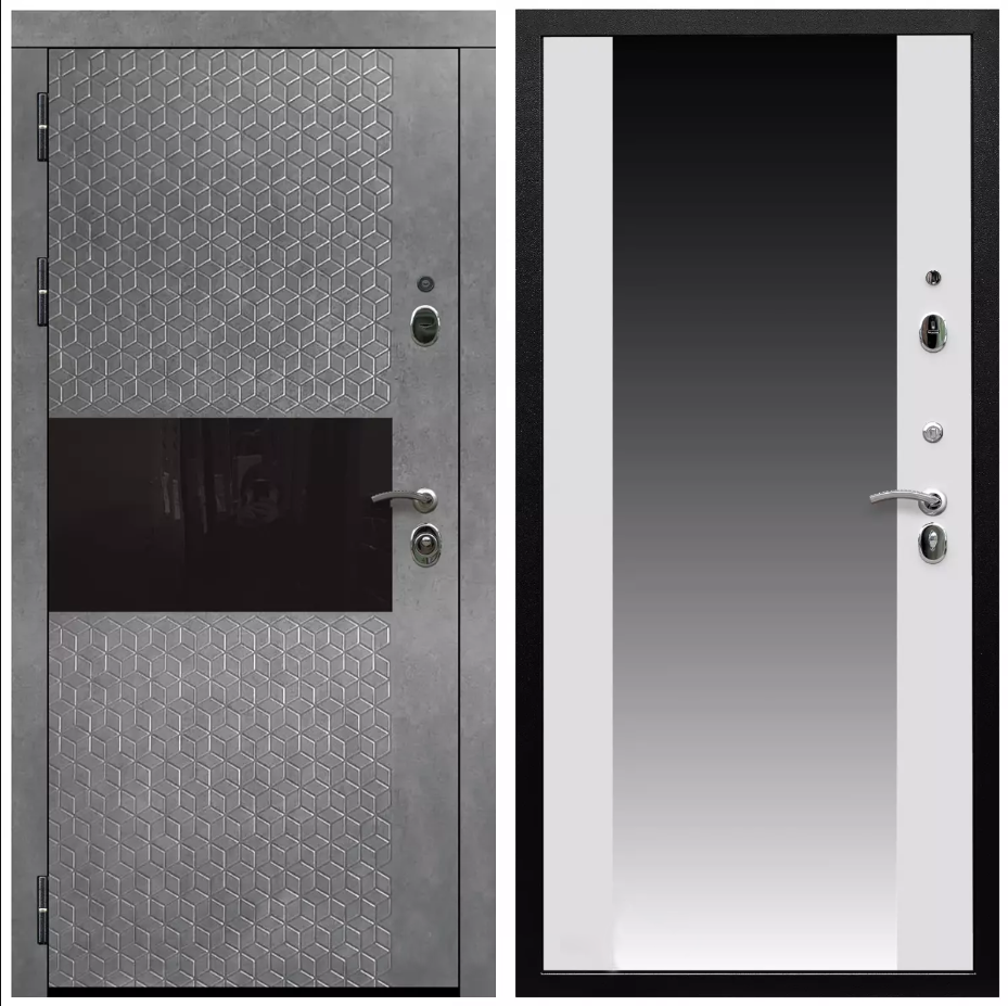 Дверь входная Армада Черная шагрень Штукатурка графит / СБ-16 Белый матовый МДФ панель 16 мм с зеркалом