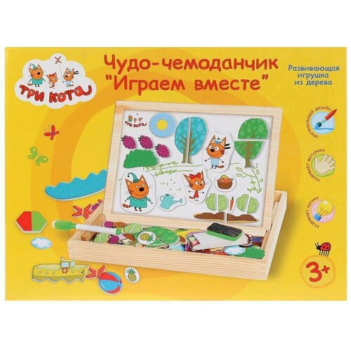 игрушка деревянная три кота домино любимые герои тм буратино 1001 cats Игрушка деревянная Три кота набор с магнитной доской Чудо-чемоданчик ТМ Буратино 1019-CATS