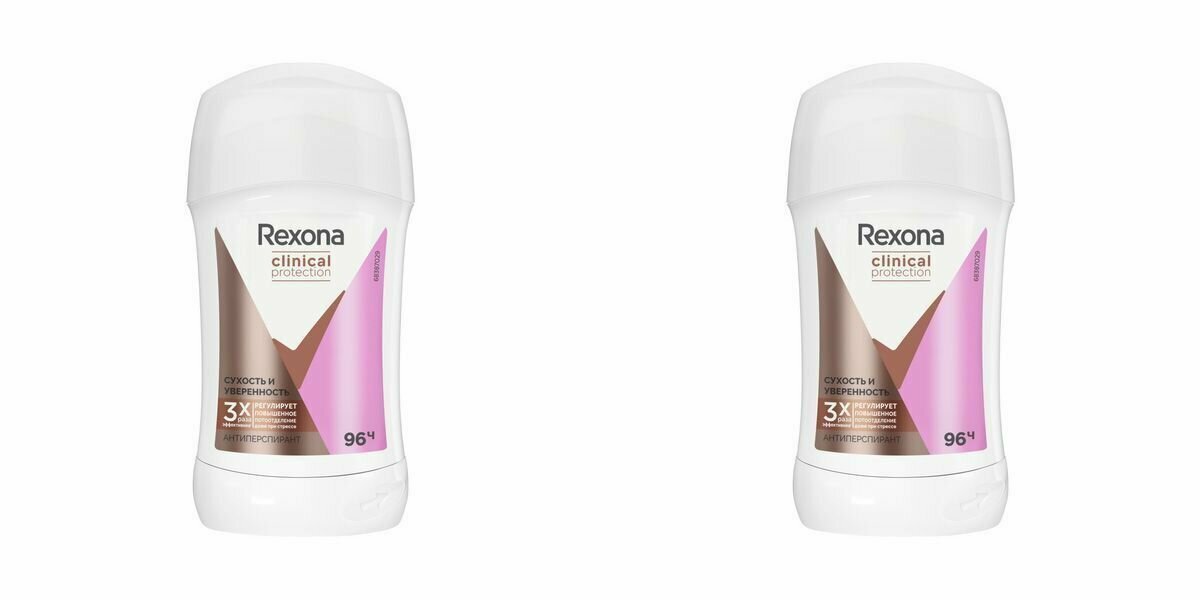 Дезодорант-стик, Rexona, Clinical Protection, сухость и уверенность, 40 мл, 2 шт