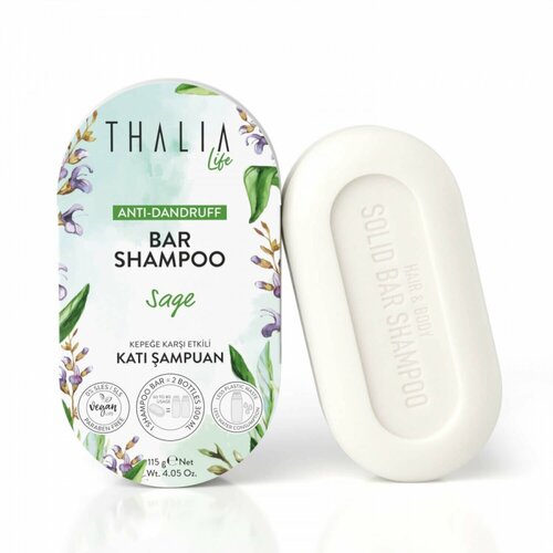 THALIA NATURAL BEAUTY Bar Shampoo Sage Anti-Dandruff Шампунь твердый для волос против перхоти, 115 г