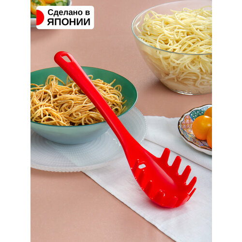 Ложка кулинарная для спагетти и лапши 25х5,6х3,5 см, красная