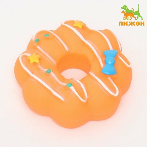 Игрушка пищащая Пончик для собак, 8,5 см, оранжевая 1 шт